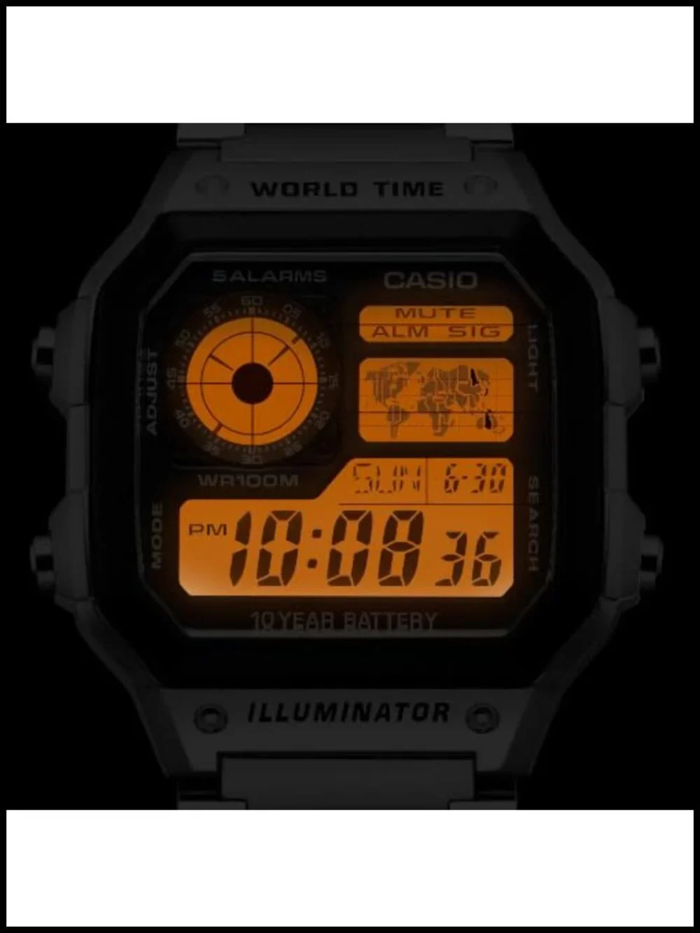 Casio Men's Digital Watch Stainless Steel World Time 100M WR 10 Year Battery